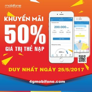 Mobifone khuyến mãi ngày 25/5 tặng 50% nạp tiền trực tuyến