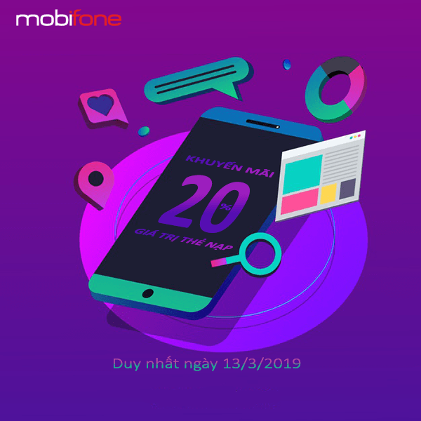 Mobifone khuyến mãi ngày 13/3/2019 tặng 20% thẻ nạp