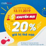 Mobifone khuyến mãi ngày 13/11/2019 tặng 20% thẻ nạp