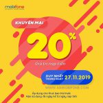 Mobifone khuyến mãi ngày 27/11/2019 tặng 20% giá trị thẻ nạp